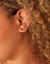 Sterling Silver Birthstone and Hoop Earrings Set of Two, Multi (BRIGHTS-MULTI), large