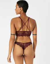 Floral Lace Brazilian Knickers, Red (BURGUNDY), large