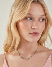 14ct Gold-Plated Flower Pendant Jade Bead Necklace, , large