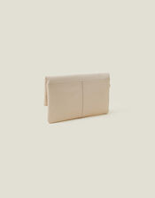 Leather Fold-Over Clutch Bag, Cream (CREAM), large