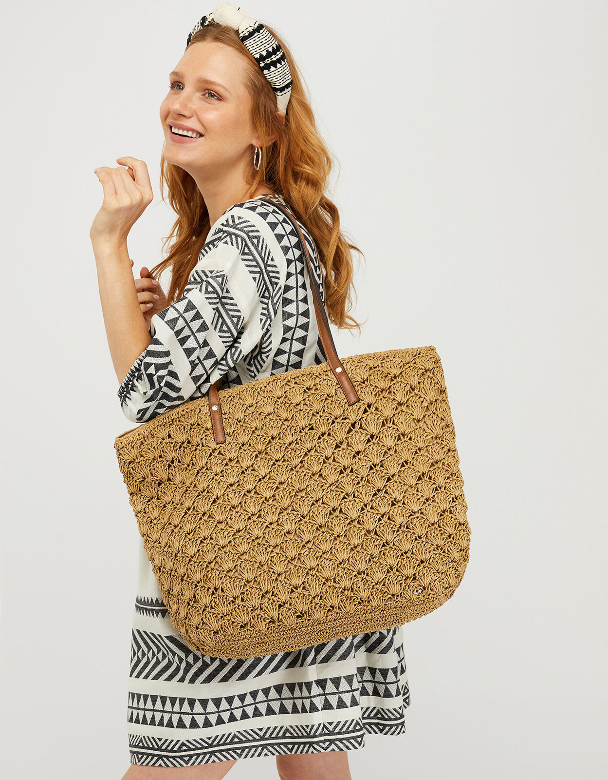 Raffia Shopper Bag with Colourful Strap Beach bags Accessorize ROI