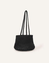 Macrame Bucket Shoulder Bag, Black (BLACK), large