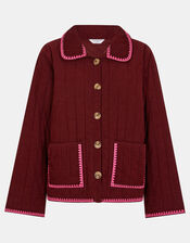 Whipstitch Quilted Corduroy Jacket, Red (BURGUNDY), large