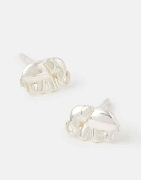 Sterling Silver Elephant Stud Earrings, Silver (ST SILVER), large
