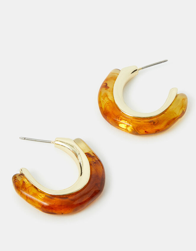 Tort Resin Hoop Earrings, , large