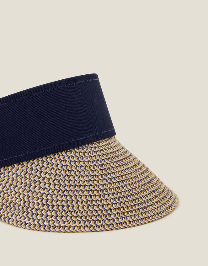 Straw Sun Visor Navy, , large