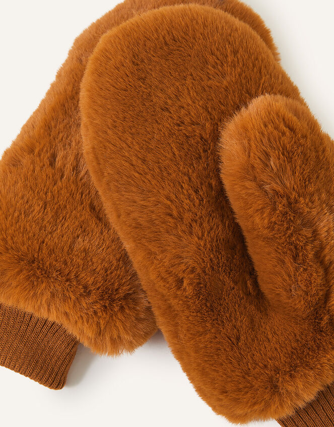 Faux Fur Mittens, Brown (BROWN), large
