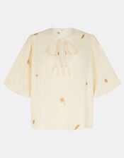 Puff Sleeve Embroidered Top, Natural (NATURAL), large