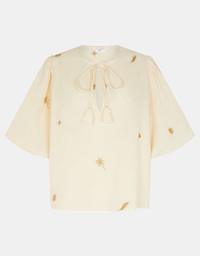 Puff Sleeve Embroidered Top, Natural (NATURAL), large