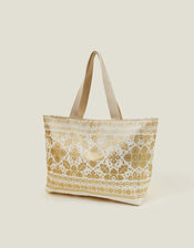 Metallic Print Canvas Beach Bag, , large
