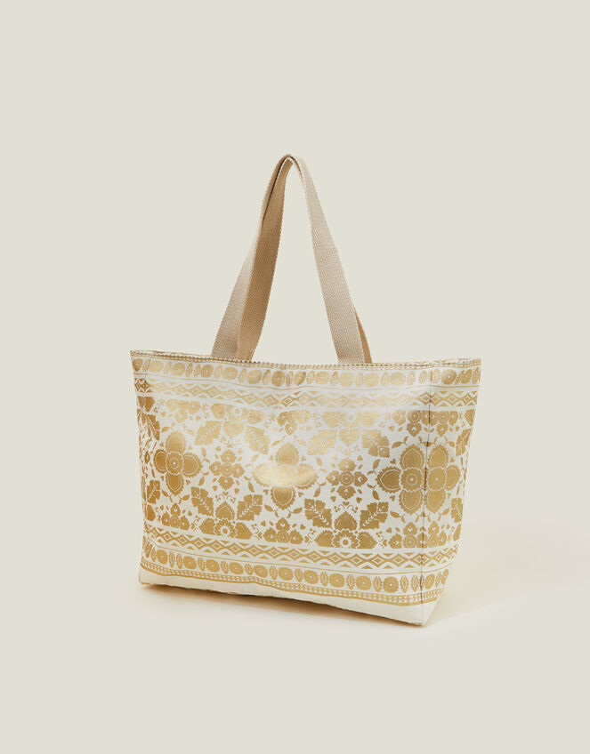 Metallic Print Canvas Beach Bag, , large