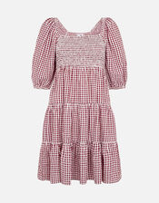 Puff Sleeve Gingham Mini Dress, Orange (RUST), large