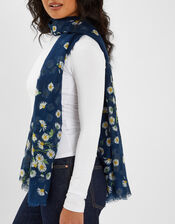Lightweight Daisy Print Scarf, Blue (NAVY), large