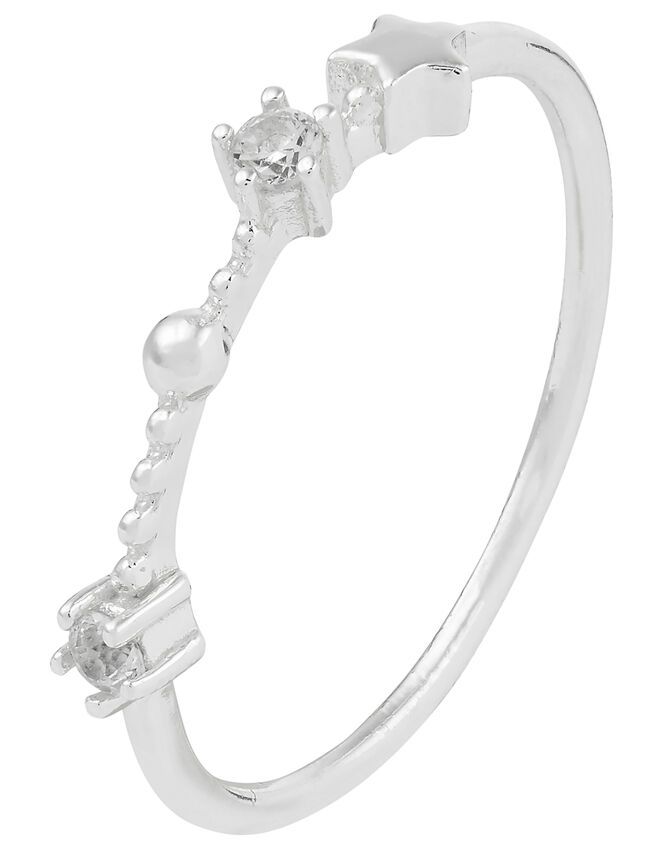 Sterling Silver Aquarius Constellation Ring, White (ST CRYSTAL), large