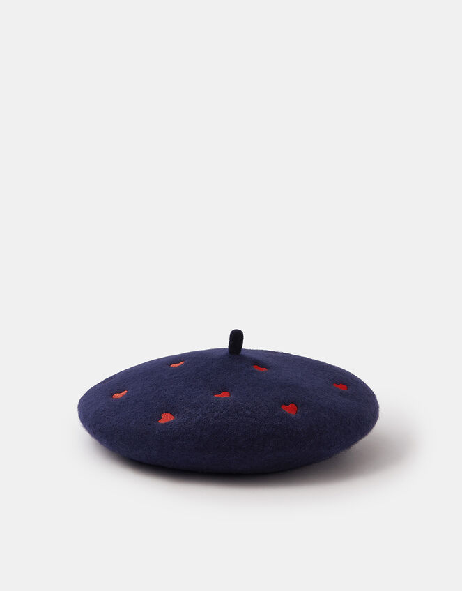 Heart Embroidered Wool Beret, , large