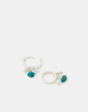 Sterling Silver-Plated Stone Drop Huggie Hoop Earrings, , large