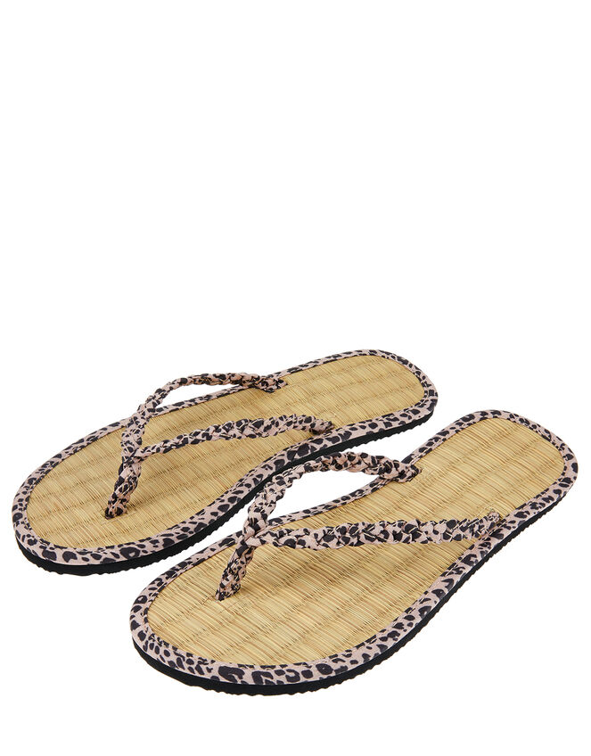 Leopard Plaited Flip Flops, Nude (NUDE), large