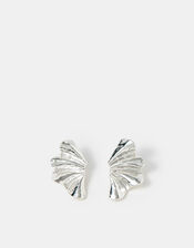 Sterling Silver-Plated Fan Stud Earrings, , large