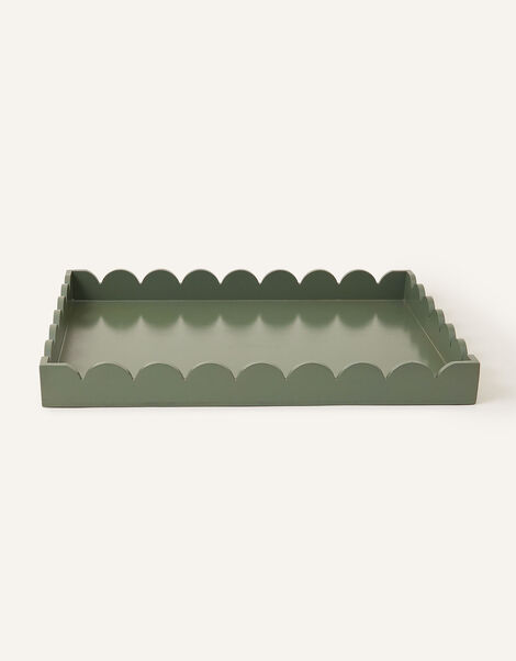 Large Wood Scallop Tray, Green (GREEN), large