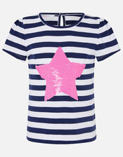 Girls Sequin Heart Stripe T-Shirt, Multi (BRIGHTS-MULTI), large