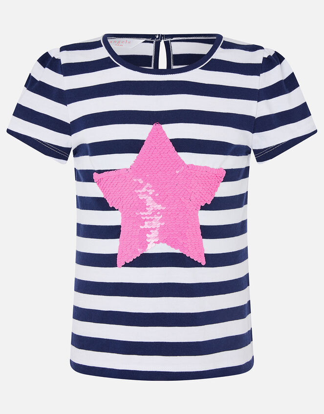 Girls Sequin Heart Stripe T-Shirt, Multi (BRIGHTS-MULTI), large