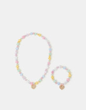 Girls Beaded Flower Necklace & Bracelet Set, , large