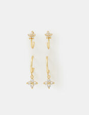 2-Pack 14ct Gold-Plated Flower Hoop Earrings, , large