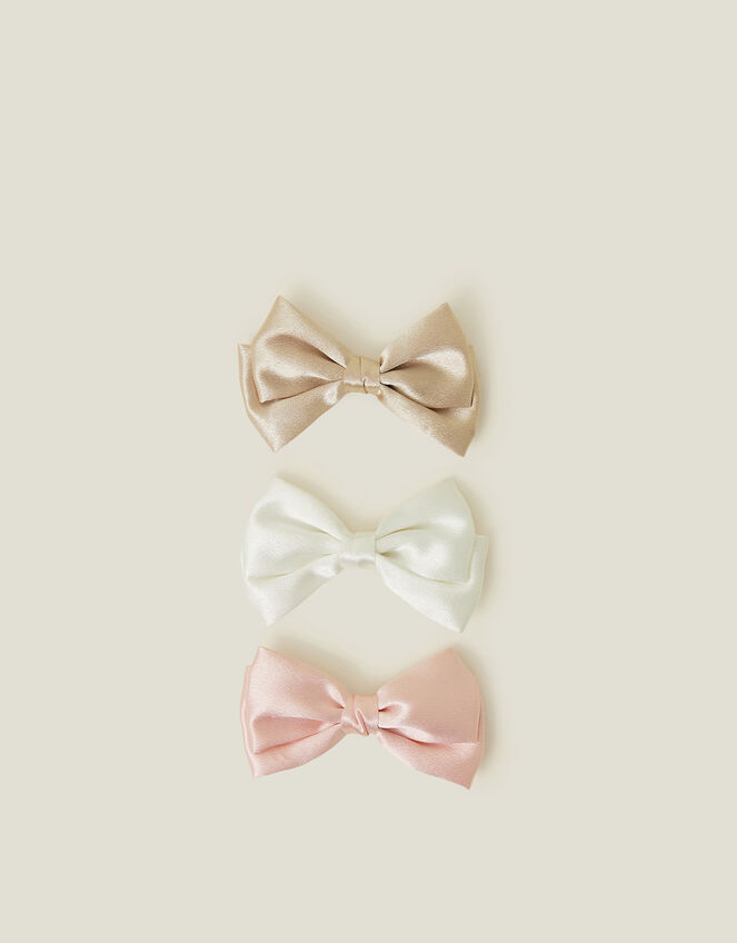 3-Pack Girls Satin Bow Hair Clips, , large