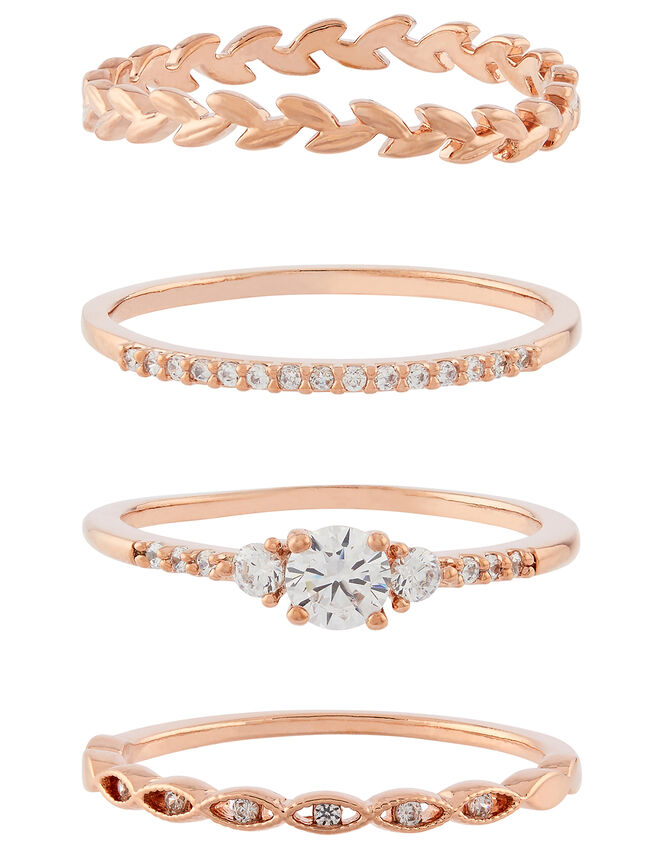 Rose Gold-Plated Vine Stacking Ring Set, Gold (ROSE GOLD), large