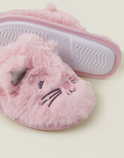 Girls Faux Fur Cat Mule Slippers, Pink (PINK), large