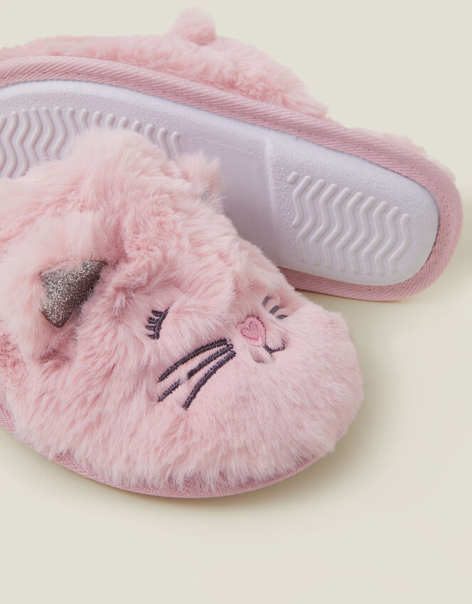Girls Faux Fur Cat Mule Slippers, Pink (PINK), large