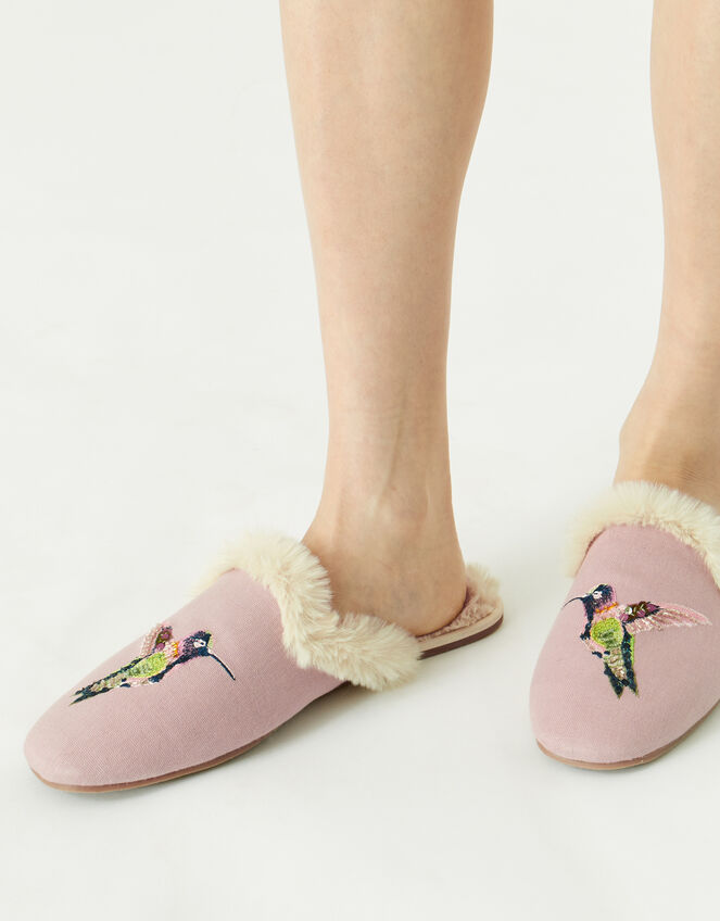Hummingbird Embroidered Slippers, Multi (PASTEL-MULTI), large