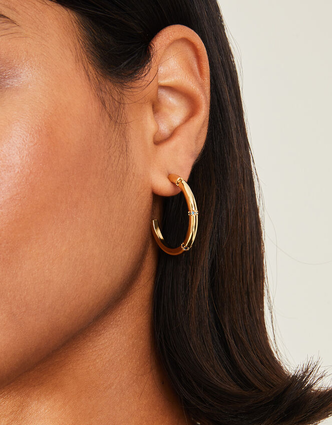 14ct Gold-Plated Bamboo Hoop Earrings, , large
