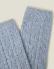 Cable Knit Boot Socks, Blue (BLUE), large
