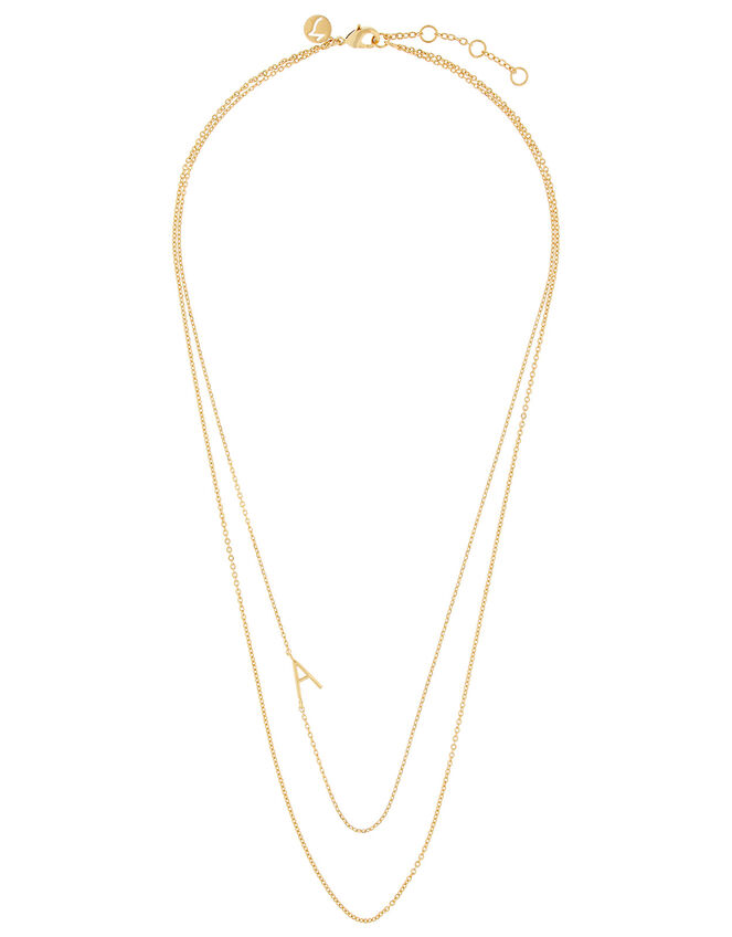 Gold-Plated Double Chain Initial Necklace - A, , large