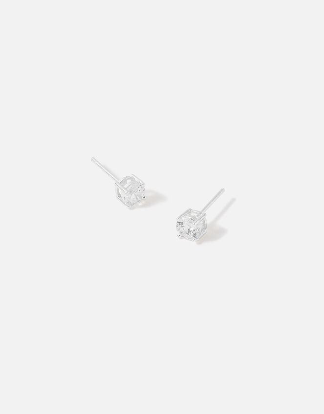 Sterling Silver Solitaire Earrings, , large