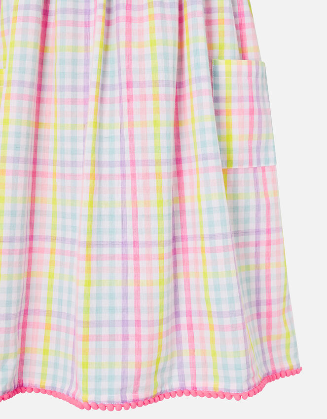 Girls Rainbow Check Dress in Pure Cotton, Multi (BRIGHTS-MULTI), large