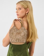 Bow Embellished Beaded Bag, , large