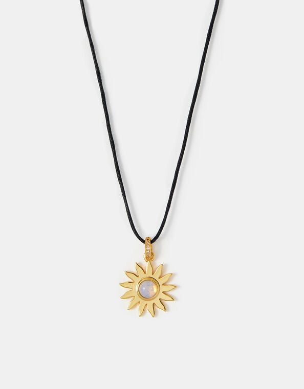 14ct Gold-Plated Sun Pendant Cord Necklace, , large