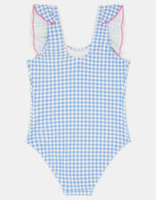 Girls Embellished Cherry Gingham Swimsuit, Blue (BLUE), large
