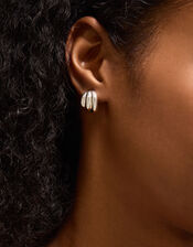 Sterling Silver-Plated Chunky Ridge Curve Stud Earrings, , large