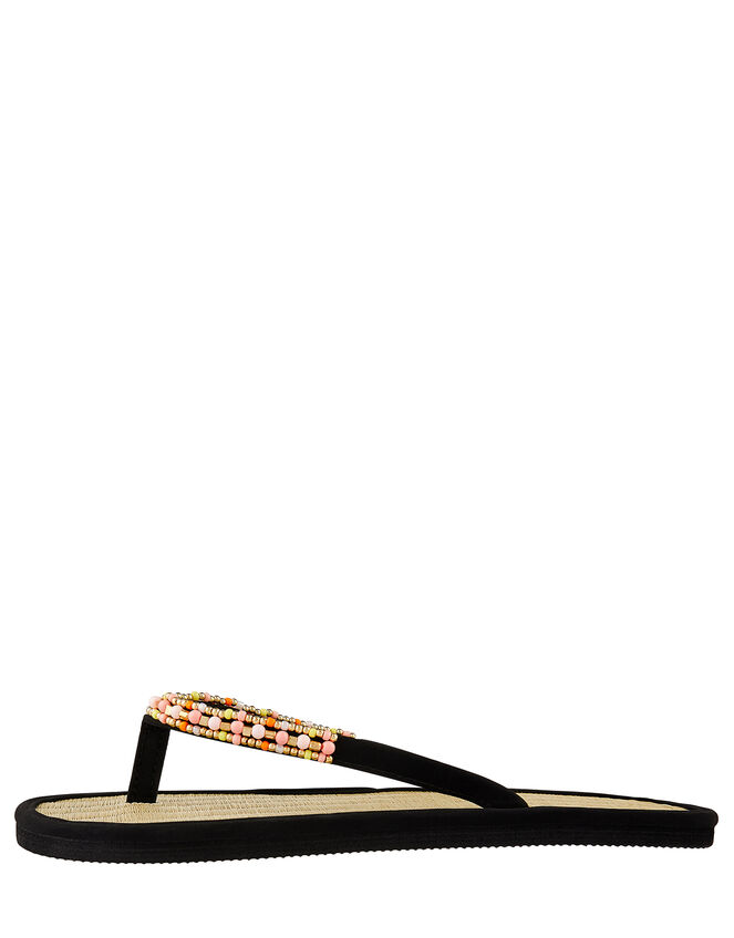 Beaded Seagrass Flip-Flops, Black (BLACK), large