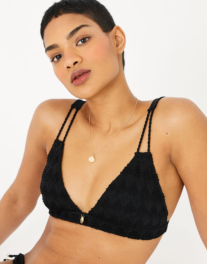 Crochet Triangle Bikini Top, Black (BLACK), large