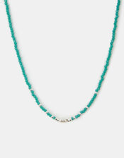 Sterling Silver-Plated Pearl Beaded Necklace, Green (GREEN), large