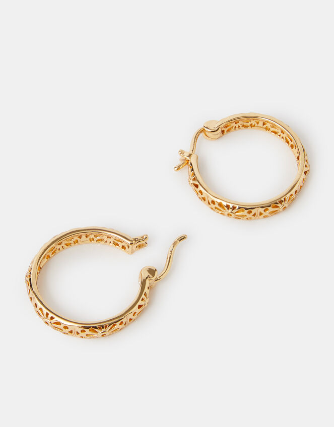 14ct Gold-Plated Filigree Hoop Earrings, , large