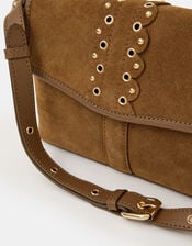Eyelet Detail Suede Crossbody Bag, , large