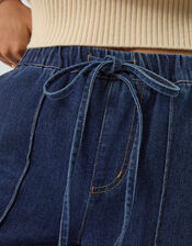 Denim Pintuck Wide Leg Trousers, Blue (DARK BLUE), large