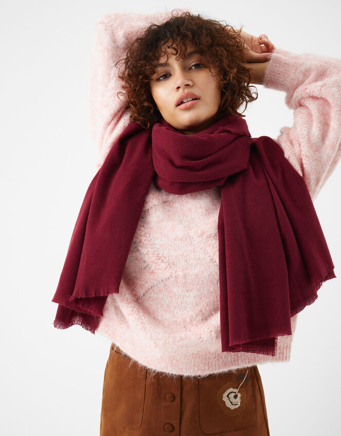 Super Soft Plain Blanket Scarf, Red (BURGUNDY), large
