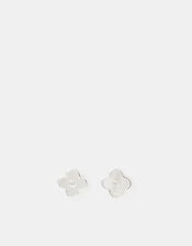 Sterling Silver Mother of Pearl Clover Stud Earrings, , large