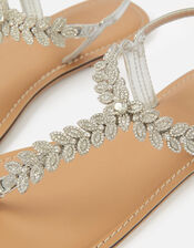 Diamante Leaf Strap Sandals, White (CRYSTAL), large